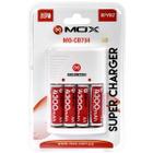 Carregador de Pilhas Mox MO-CB734 Bivolt + 4 Pilhas AA - Branco