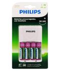 Carregador de Pilhas Philips com 4 Pilhas Aa Recarregáveis 2450mAh SCB2445NB Bivolt Branco