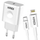 Carregador Original Kaidi 20W USB-C com Cabo Lightning Compatível com iPhone XR 11 12 13 14