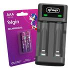 Carregador Pilha Aa/aaa Type-c + 2 Pilhas Aaa 900 Mah Elgin