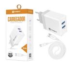 Carregador Rápido 3.4A Fonte 2 Entradas USB + Cabo Original Sumexr V8 Para Motorola E1, E2