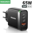 Carregador Rocoren 65W Gan Usb (2C + 1A) Qc 4.0 Pd 3.0