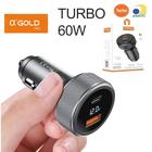 Carregador Tomada 12v Veicular Turbo 60w USB 3.0 + Tipo C com LED PD + QC4.0 - Agold