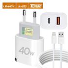 Carregador Tomada Fonte e Cabo Ultra Turbo 40W Tipo C Lightning Compatível com iPhone X XR XS 11 12 13 14 Pro Max 7 8 Plus