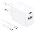 Carregador Turbo 20W 1Hora Com 2 Saída USB C+USB A Com Tipoc C Cabo Compatível Ios