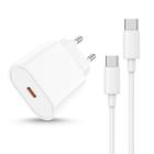 Carregador Turbo Completo com Cabo USB Tipo C 20W Power Delivery Compatível com Samsung, Xiaomi e Motorola