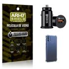 Carregador Veicular Turbo Com Capinha Moto E40 E Película 3D - Armyshield