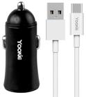 Carregador Veicular Yookie PC1 Dual 12W USB-C - Preto