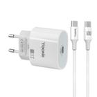 Carregador Yookie KI60 - 20W - Tipo C - Cabo Tipo C - Bivolt - Branco