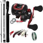 Carretilha Drag 8Kg Vara Carbono 1,68mts Linha Multi com Kit 5 Isca Hunter Pega Tudo