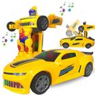 Carrinho Camaro Vira Robo Transformers Bate e Volta Emite Som e Luz - Carrinho Super Robot