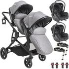 Carrinho com 2 Bebe Conforto 2 Base ISOFIX Kiddo Pair Cinza