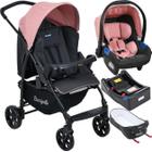 Carrinho com Bebe Conforto Base Ninho Burigotto Ecco CZ Rosa