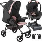 Carrinho com Bebe Conforto e Base Galzerano Romano Preto Rosa