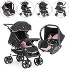 Carrinho de Bebê com Bebê Conforto Joy 0 a 15kg Preto e Rosa Tutti Baby