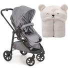 Carrinho de Bebê De Passeio Olympus Gray Cinza E Cobertor Infantil Microfibra Com Capuz Creme Bichuus