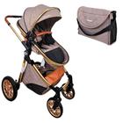 Carrinho de bebe europeu luxo 3 em 1 ares plus marrom grena + bolsa - passear baby