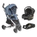 Carrinho de bebe helios ii melange azul + bebe conforto casulo click preto (415h) + base - kiddo