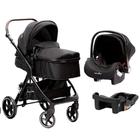 Carrinho de Bebê Kansas preto + Bebê Conforto + Base Premium Baby