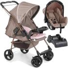 Carrinho de Bebê Passeio Berço Reversível 0 a 15Kg Milano Rosa Cappuccino com Bebê Conforto Grid e Base para Automóvel