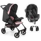 Carrinho de Bebê Romano Travel System Galzerano Com Bebê Conforto Preto e Rosa