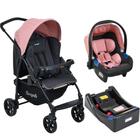 Carrinho de Bebê Travel System Burigotto Ecco Cinza e Rosa + Base