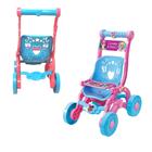 Carrinho De Boneca +3 Anos Azul e Rosa Brinquedo Faz de Conta Infantil Decorado com Bandeja Lider - 228