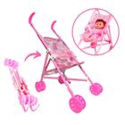 Carrinho de Boneca Infantil Ninos Passeio Dobravel Rosa Luxo