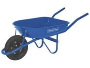 Carrinho de mao braco metalico cacamba metalica redonda de azul pneu borracha tramontina