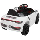 Carrinho de Passeio Motorizado c/controle e Cinto regulável Porsche Infantil Branco Luz Led Som USB