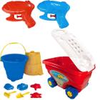 Carrinho De Praia Infantil Com Acessórios E 2 Lançadores De Água Arminha De Brinquedos GGB E DM Toys