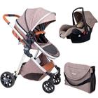 Carrinho europeu luxo com bolsa ares marrom + bebe conforto - passear baby