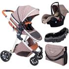 Carrinho europeu luxo com bolsa ares marron + bebe conforto e base - passear baby