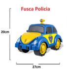 Carrinho Fusca Policia Brinquedo Carro Fusquinha Grande Azul Capô Traseiro e Dianteiro Abre e Fecha