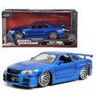 Carrinho Miniatura De Ferro 1:24 Velozes e Furiosos Nissan Skyline GTR R34 Abre Portas Capô Malas - Jada