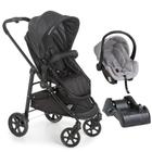 Carrinho Olympus Black Com Bebê Conforto Cocoon Cinza E Base