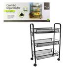 Carrinho Organizador Aramado Preto Wincy Design Moderno em Ferro 63x44x27 cm