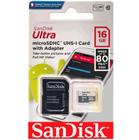 Cartão de Memória Micro SD SANDISK 16GB Classe 10 Ultra Com Adaptador SD