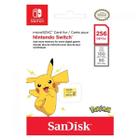 Embalagem do cartão de memória MicroSD SanDisk de 256GB para Nintendo Switch com a imagem do Pikachu