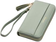 Carteira feminina Travelambo Tassel Bifold Clutch Green Blooming