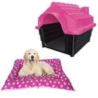 Casa Cachorro Grande N4 Rosa + Cama Pet Caminha 100% Lavável