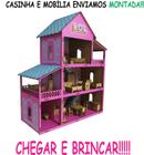 Casa Casinha Boneca Pink Mdf 30 Móveis Parquinho Montada