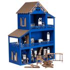Casa Casinha De Boneca Azul Mdf 36 Móveis Parquinho Montada