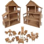 Casa casinha de boneca tipo Polly Pocket com kit 27 mini moveis em madeira MDF Cru CN4
