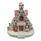 Casa doce rosa e branca com leds e 15cm