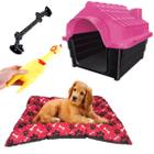 Casa P/ Cães N4 Rosa + Cama Pet Rosa + Mordedor e Corda