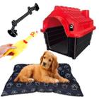 Casa Pet N3 Dog Vermelho + Cama Preta + Brinquedos Sonoros