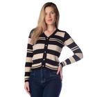 Casaco Feminino Oliveira Malhas em Tricot Listrado Preto