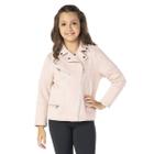 Casaco Infantil Menina Inverno Suede Ziper Diagonal Rosa