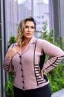 Casaco plus size ,com listras ,tricot ,Na Moda Tricot